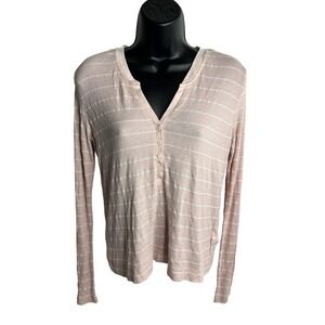 Splendid Shirt Womens XS Pink White Stripe Long Sleeve Henley Lightweight Top
